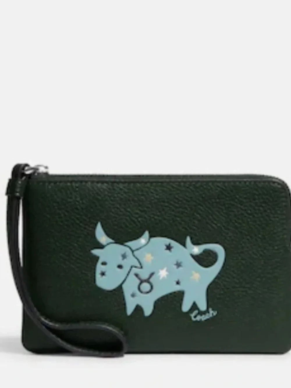 Coach Zodiac Corner Zip Wristlet Card ID Bag Taurus Bull CF536 Zip Amazon Green